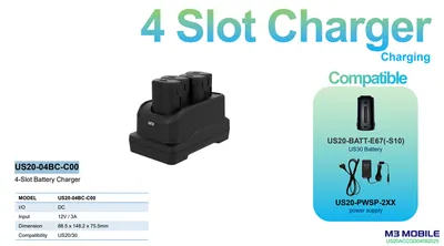 Зарядное устройство M3 Mobile US20-04BC-C00-S01, 4 слота, с БП