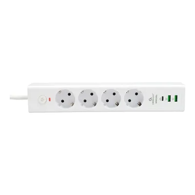 Сетевой фильтр Cablexpert Exnovo EXN-4-CU2-W-2, 4 розетки, 16 А, USB-C PD 30 Вт, кабель 2 м