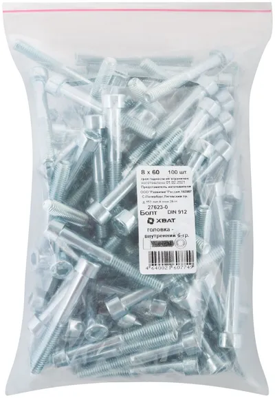 Болт FIT 27623-0, DIN912, М8х60, внутренний шестигранник, 100 шт