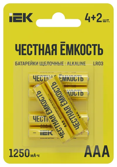 Батарейка IEK ABT-LR03-OP-L04-02, щелочная LR03/AAA, 4+2 шт.