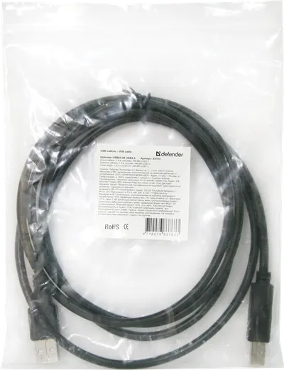 Кабель Defender USB04-06, USB 2.0 AM-BM, 1.8 м, чёрный