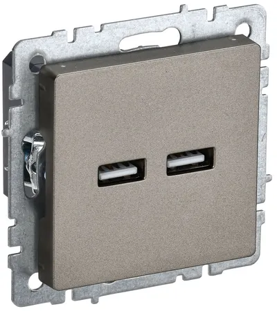 Розетка USB IEK BRITE BR-U21-D31-K37, USB A+A, 5 В 3,1 А, шампань