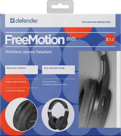 Наушники Defender 63551 FreeMotion B551, Bluetooth 5.0, черные