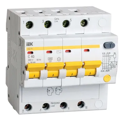 Дифференциальный автомат IEK MAD10-4-040-C-030 АД14, 4P, 40 А, 30 мА, тип AC