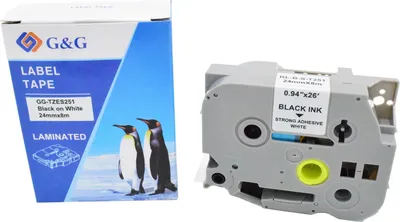 Лента для принтера G&G GG-TZES251, 24 мм × 8 м, черный на белом