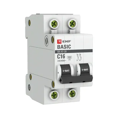 Автоматический выключатель EKF ВА 47-29 Basic mcb4729-2-16C, 2P, 16 А, C, 4,5 кА