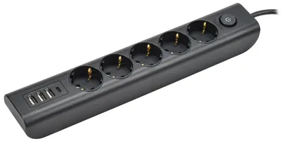 Удлинитель IEK WYP12-16-05-02-ZKU-K02, 5 мест, 2м, USB×3, с заземлением
