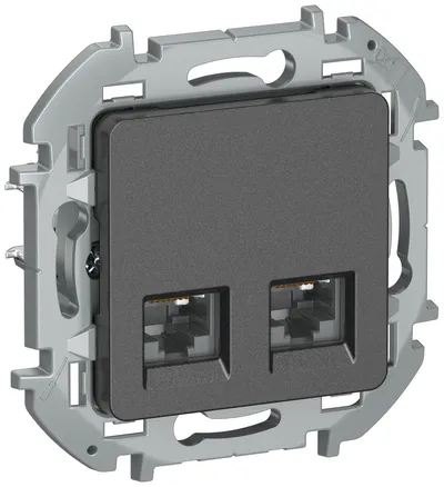 Розетка IEK INSPIRIA 6738431 компьютерная двойная RJ45, Cat.6 UTP, IP20, антрацит