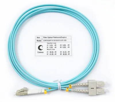 Патч-корд оптический Cabeus FOP-50-LC-SC-1,5m, duplex LC-SC, 50/125 OM3, LSZH, 1,5 м