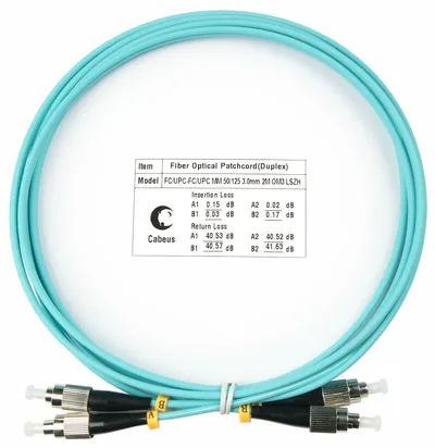 Патч-корд оптический Cabeus FOP-50-FC-FC-2m, duplex FC-FC, 50/125 OM3, 2 м, LSZH