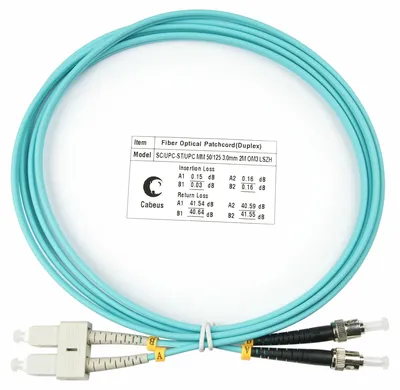 Патч-корд оптический Cabeus FOP-50-SC-ST-1,5m, duplex SC-ST, 50/125 OM3, 1,5 м, LSZH