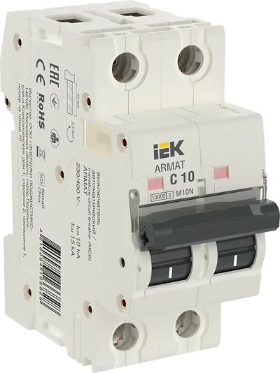 Автоматический выключатель IEK ARMAT M10N 2P C 10А, 10 кА, IP20