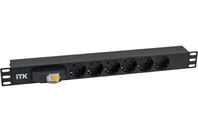 Блок розеток ITK PH21-6D3, 19" 1U, 6×Schuko, автомат 10 А, вход C14