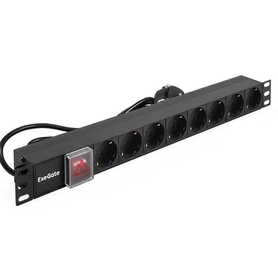 Блок розеток ExeGate ServerPro PDU-19H802, 19", 1U, 8×Schuko, 16 А, 1.8 м