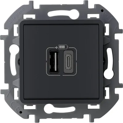 Блок питания USB IEK INSPIRIA, A+C, 3000 мА, 5 В, антрацит