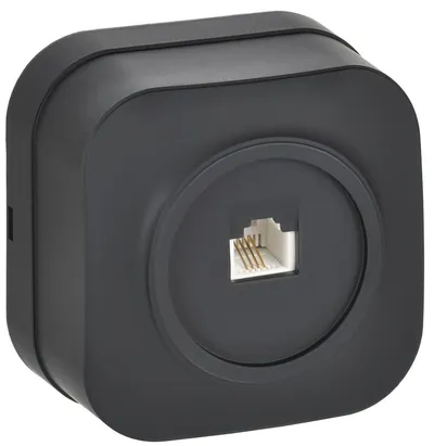Розетка телефонная IEK GLORY ETH10-K02M, RJ11, открытая установка, IP20, чёрный