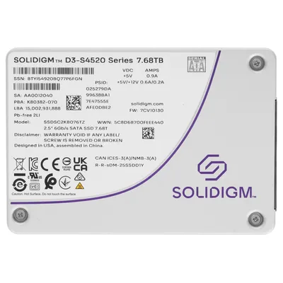 SSD Solidigm D3-S4520 SSDSC2KB076TZ1Z, 7.68 ТБ, 2.5" SATA, TLC