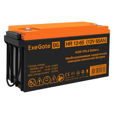 Exegate EX282982RUS Аккумуляторная батарея ExeGate HR 12-65 (12V 65Ah, под болт М6)