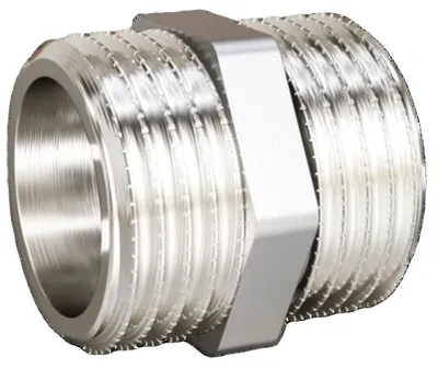 Ниппель LD Pride LD.67.501.15, латунь никелированная, резьба 1/2", НР/НР, 40 бар