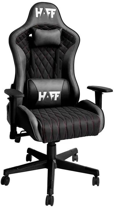 Игровое кресло HAFF GC-10121, PU/PVC-кожа, до 150 кг, чёрный/серый
