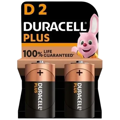 Батарейка Duracell Plus LR20 D, алкалиновая, 1,5 В, 2 шт.