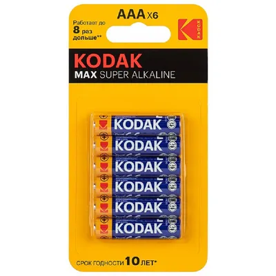 Батарейка Kodak LR03-4+2BL MAX SUPER Alkaline, AAA (LR03), алкалиновая, 6 шт