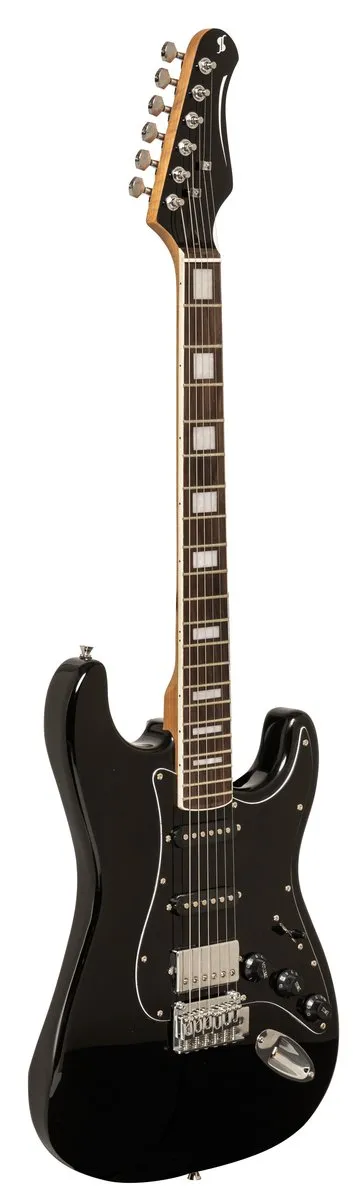 Электрогитара STAGG [SES-60 BLK] 6-ти струнная, корпус ольха, гриф клен, накладка палисандр, 21 лад, звукосниматели 2х сингла, 1х хамбакер, регуляторы 1x громкости, 2x тона, 5-ти поз. переключатель, колки литые никелированные, цвет черный