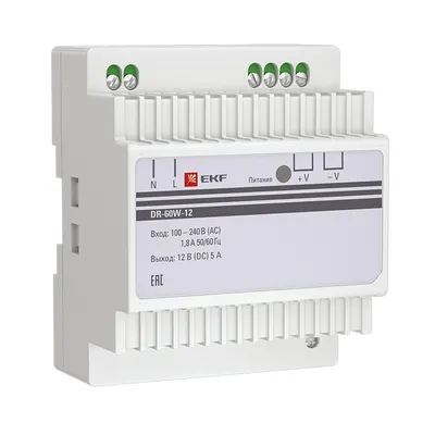 Блок питания EKF DR-60W-12 PROxima, 12 В, IP20, 105x65x87 мм