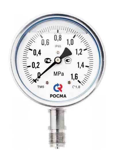 Манометр РОСМА ТМ-521Р, 0–1 МПа, 100 мм, G1/2, кл. 1.0, IP65