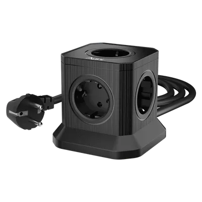 Сетевой фильтр AGNI башня TP-VE4U5E-2m-black, 5 розеток Schuko, черный, кабель 2 метра, мощность нагрузки 4000 Вт, 16А, заземление, защита от короткого замыкания, сечение кабеля 3 х 1.5 кв.мм., размер 100 х 100 х 92.3 мм.