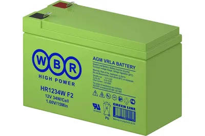 Аккумуляторная батарея WBR HR1234W F2 (12В/9Ач, 34Вт/Эл P(15мин) AGM, с высокой энергоотдачей, Клемма: F2, ДхШхВ: 151x65x100, срок службы: 10 лет, вес: 2,7кг)