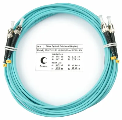 Патч-корд оптический Cabeus FOP-50-ST-ST-20m, OM2, ST–ST, 20м, аква