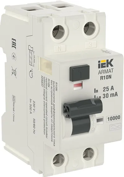 УЗО IEK ARMAT R10N, 2P, 25 А, 30 мА, тип A, 10 кА