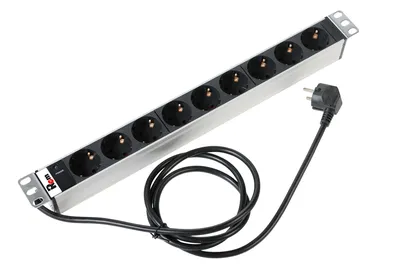 Блок розеток ЦМО Rem-16 R-16-9S-I-440-3, 9×Schuko, 16 А, 19", 1U, шнур 3 м