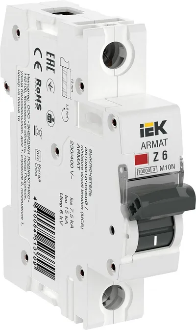 Автоматический выключатель IEK AR-M10N-1-Z006, 1P, Z, 6 А, 7,5 кА