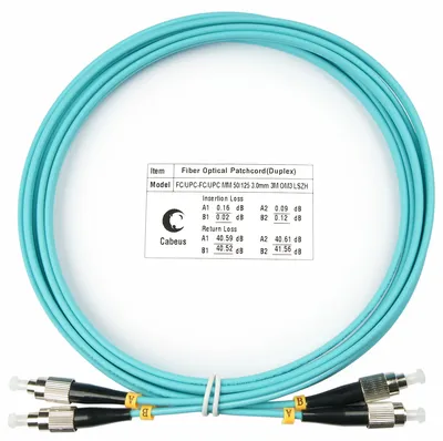Патч-корд оптический Cabeus FOP-50-FC-FC-3m, duplex FC-FC, OM3, 3 м, LSZH
