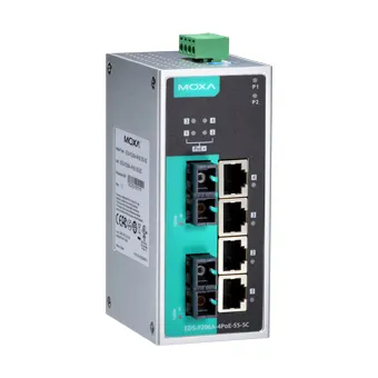 Коммутатор MOXA EDS-P206A-4PoE-SS-SC-T, 4×10/100TX PoE+, 2×100FX SC, L2