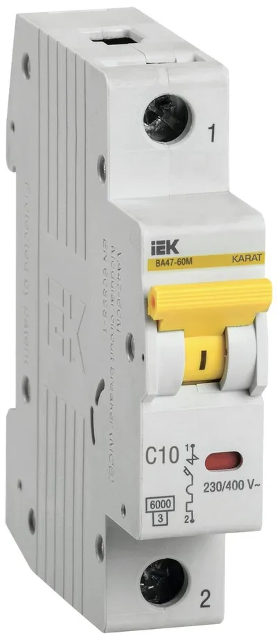 Автоматический выключатель IEK MVA31-1-010-C (ВА47-60M), 1P, C, 10 А, 6 кА