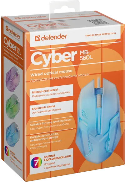 Мышь Defender Cyber MB-560L, проводная оптическая, USB, 1200 DPI, 3 кнопки, белая