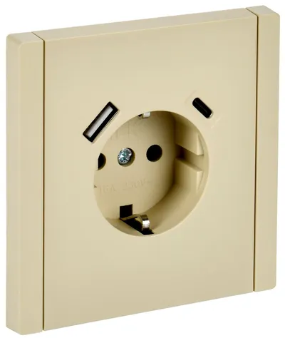 Розетка IEK FORTE&PIANO FP447, 1-местная, 16 А, USB A+C 18 Вт, ваниль