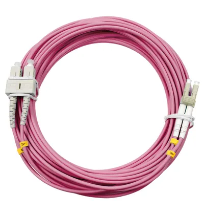Патч-корд оптический Cabeus FOP-50-OM4-LC-SC-20m, Duplex LC/SC, OM4, 20м, маджента