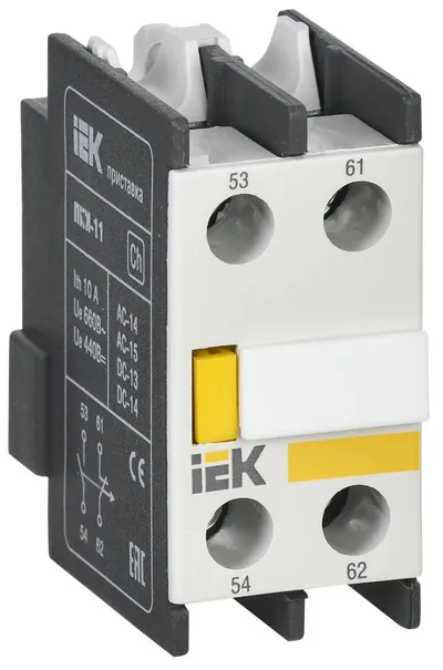 Блок контактов ИЭК ПКИ-11 KPK10-11, 1НО+1НЗ, 400 В, IP20, на аппарат