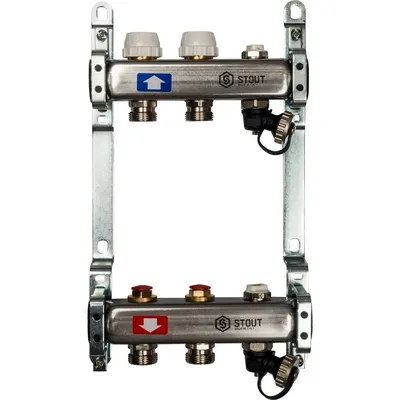 Коллектор STOUT SMS 0932 000002, 1"×2 выхода 3/4" НР, нержавеющая сталь