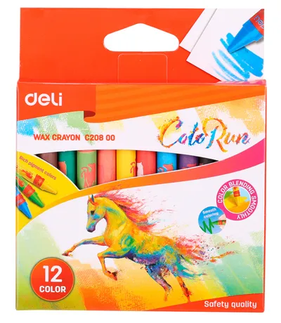 Восковые мелки Deli EC20800 Colorun, 12 цветов, картонная коробка