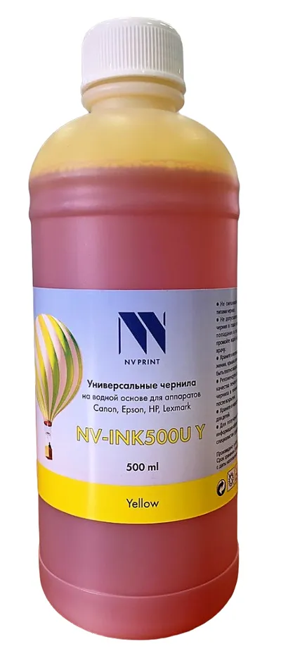 Чернила NV Print NV-INK500UY, универсальные, водные, 500 мл, жёлтые