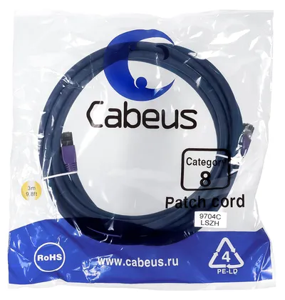 Патч-корд Cabeus PC-SSTP-RJ45-Cat.8-5m-LSZH, S/FTP Cat.8, 2×RJ45, LSZH, 5 м, синий