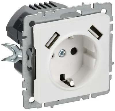 Розетка IEK BRITE BR-R14-16-U21-D21-K91, 1-местная, с заземлением, 16 А, USB A+A
