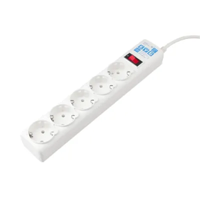 Сетевой фильтр POWERCUBE SPG-B-0,5M-WHITE, 5 розеток Schuko, 10 А, 2,2 кВт, кабель 0,5 м