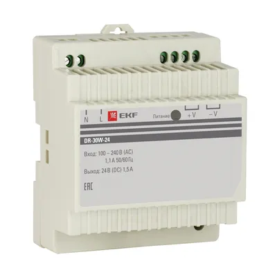 Блок питания EKF PROxima DR-30W-24, 24 В, 1 А, 15 Вт, DIN-рейка