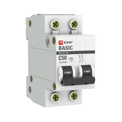 Автоматический выключатель EKF ВА 47-29 Basic mcb4729-2-50C, 2P, 50 А, C, 4,5 кА
